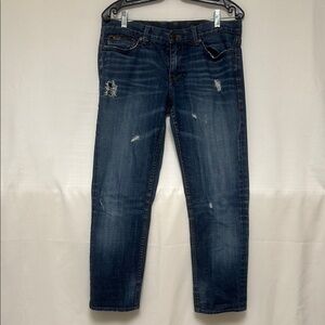 William Rast Blue Boyfriend Jeans with Distressed Details